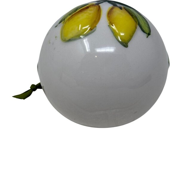 Hand-Painted Ceramic Lemon Ornament Green Ribbon Christmas Bulb Ball White - Picture 4 of 5